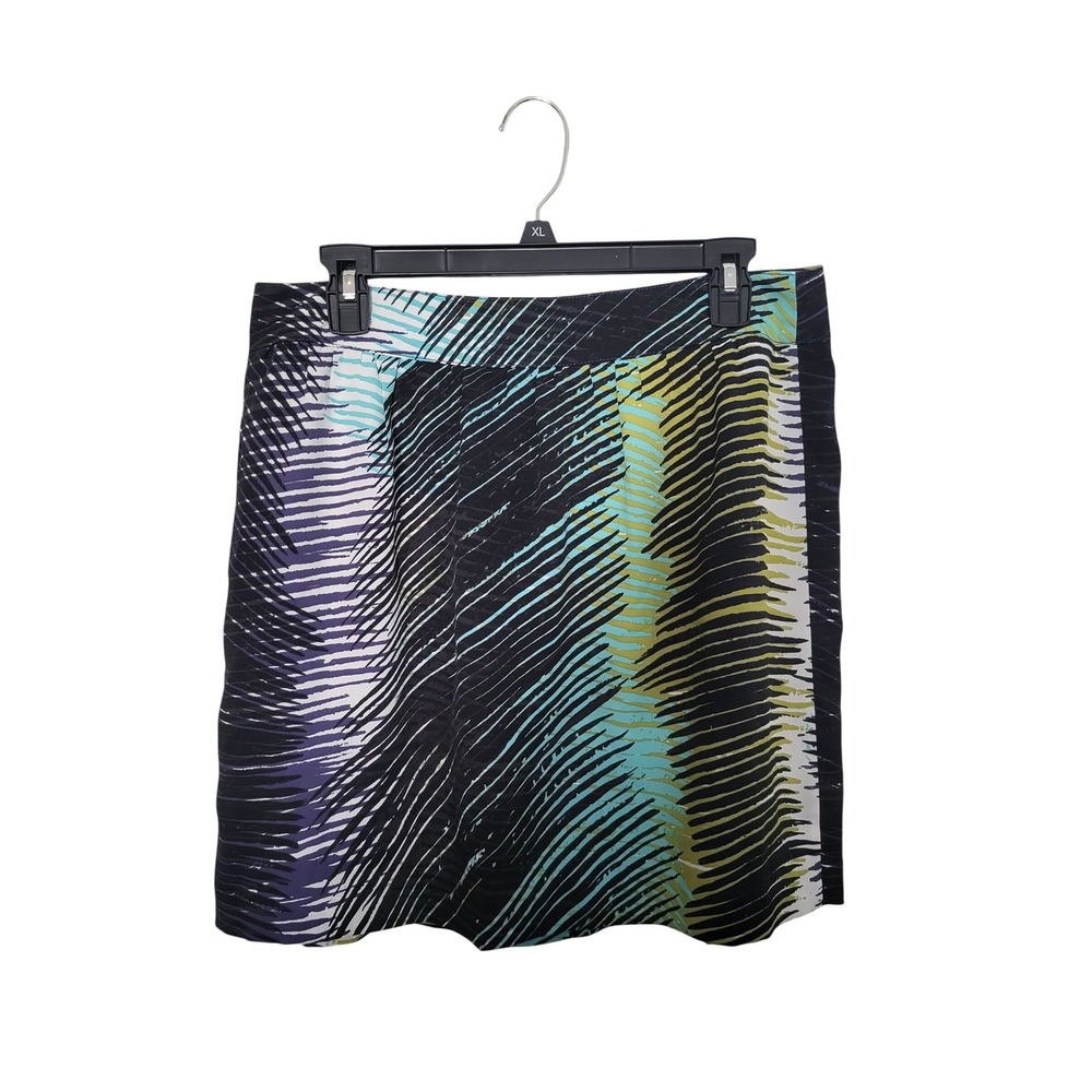 LOFT Mini Skirt Womens 6 Black Abstract Tropical Palm Print Pleated A-Line Zip